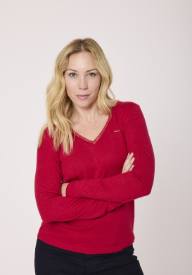 T-shirt manches longues femme col V rouge T-shirt manches longues femme col V rouge