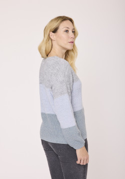 Pull femme col V multicolore