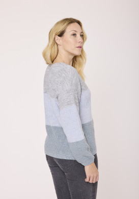 Pull femme col V multicolore