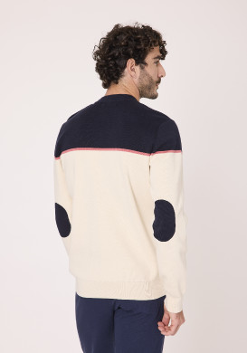 Pull beige et bleu marine 100% coton Homme Pull beige et bleu marine 100% coton Homme