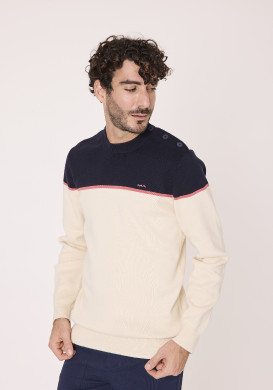 Pull beige et bleu marine 100% coton Homme Pull beige et bleu marine 100% coton Homme