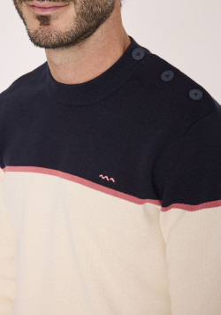 Pull beige et bleu marine 100% coton Homme