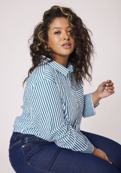 Chemise manches longues 100% coton Rayée Vert Femme