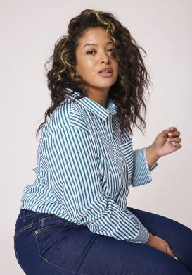Chemise manches longues 100% coton Rayée Vert Femme Chemise manches longues 100% coton Rayée Vert Femme