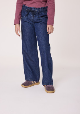 Jean coupe large fille 100% coton denim brut Jean coupe large fille 100% coton denim brut