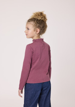 T-shirt fille manches longues et col montant rose foncé