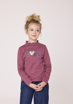 T-shirt fille manches longues et col montant rose foncé