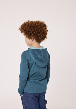 Tee shirt Manches longues à capuche Bleu canard Garçon