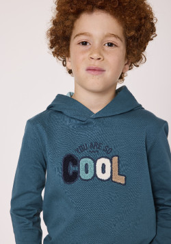 Tee shirt Manches longues à capuche Bleu canard Garçon