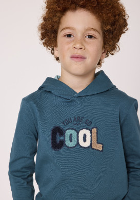 Tee shirt Manches longues à capuche Bleu canard Garçon