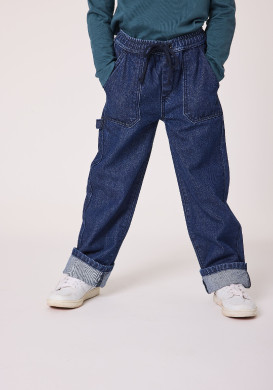 Jean garçon coupe large 100% coton bleu brut Jean garçon coupe large 100% coton bleu brut
