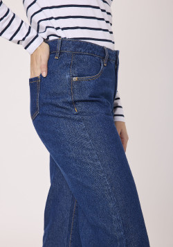 Jean large avec taille réglable Bleu brut Femme