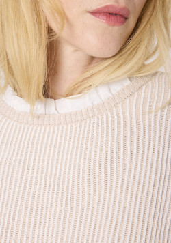 Pull col rond 100% coton Beige Femme