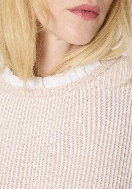 Pull col rond 100% coton Beige Femme