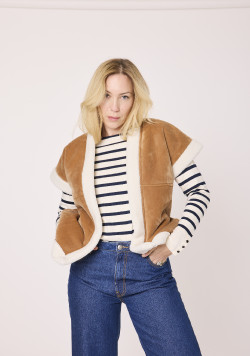 Veste sans manches femme effet suédine camel