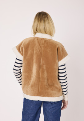 Veste sans manches femme effet suédine camel Veste sans manches femme effet suédine camel