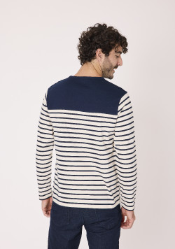 Tee-shirt marinière manches longues 100% coton Bleu marine Homme