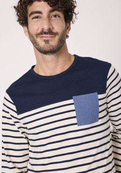 Tee-shirt marinière manches longues 100% coton Bleu marine Homme