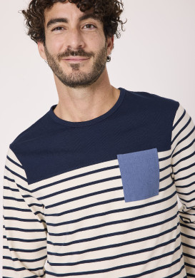 Tee-shirt marinière manches longues 100% coton Bleu marine Homme Tee-shirt marinière manches longues 100% coton Bleu marine Homme