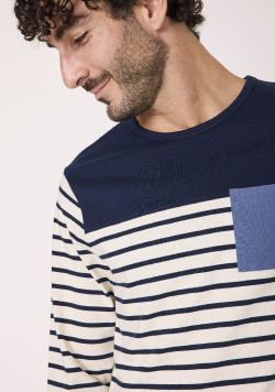 Tee-shirt marinière manches longues 100% coton Bleu marine Homme