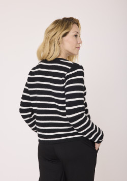 Gilet manches longues rayé noir et blanc Femme