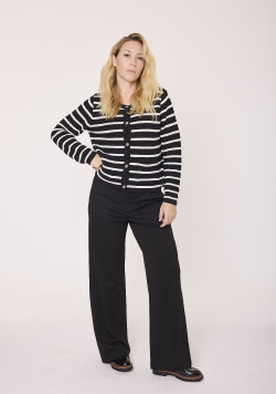 Gilet manches longues rayé noir et blanc Femme