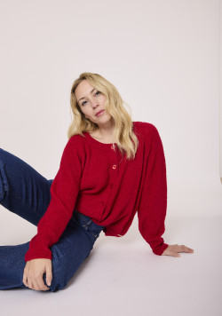 Gilet femme tricot fantaisie rouge