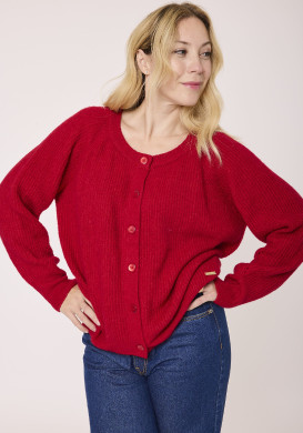 Gilet femme tricot fantaisie rouge Gilet femme tricot fantaisie rouge