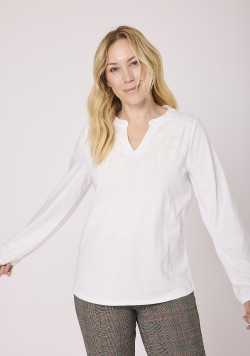 Blouse Col V Manches longues Blanche Femme