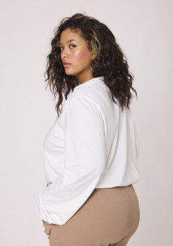Blouse Col V Manches longues Blanche Femme