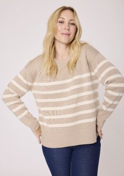 Pull rayé beige Femme