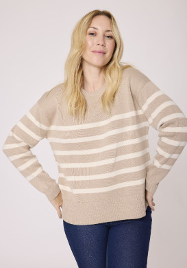 Pull rayé beige Femme