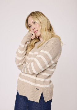Pull rayé beige Femme