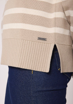 Pull rayé beige Femme