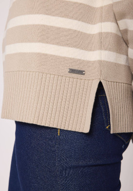 Pull rayé beige Femme