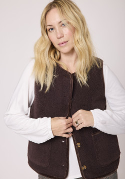 Veste sherpa sans manches Marron Femme