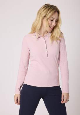 Polo femme manches longues 100% coton rose Polo femme manches longues 100% coton rose