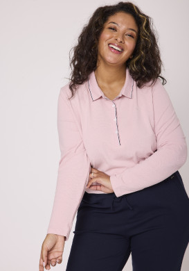 Polo femme manches longues 100% coton rose Polo femme manches longues 100% coton rose