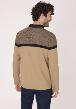 Polo manches longues 100% coton Marron Homme