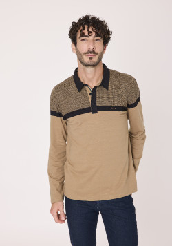 Polo manches longues 100% coton Marron Homme