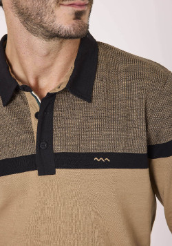 Polo manches longues 100% coton Marron Homme