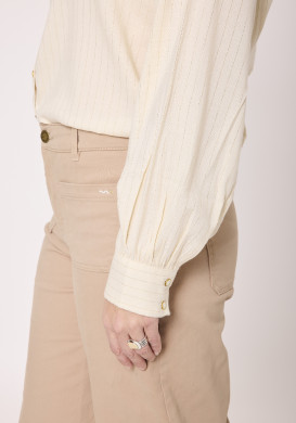 Chemise femme fluide beige rayures dorées
