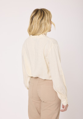 Chemise femme fluide beige rayures dorées