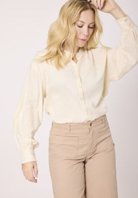Chemise femme fluide beige rayures dorées