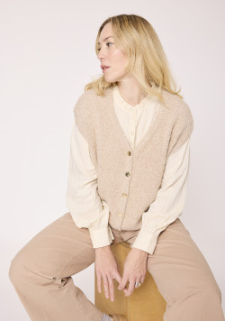 Gilet sans manches col V Beige doré Femme
