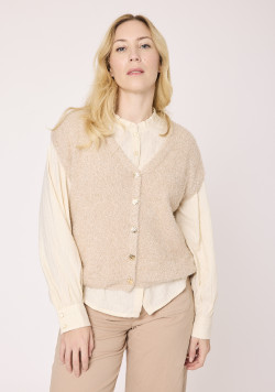 Gilet sans manches col V Beige doré Femme