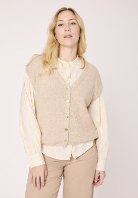 Gilet sans manches col V Beige doré Femme Gilet sans manches col V Beige doré Femme