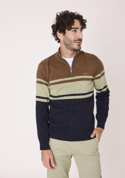 Pull manches longues 100% coton marron Homme
