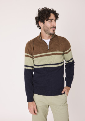 Pull manches longues 100% coton marron Homme Pull manches longues 100% coton marron Homme
