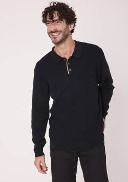 Pull col polo 100% coton Noir Homme
